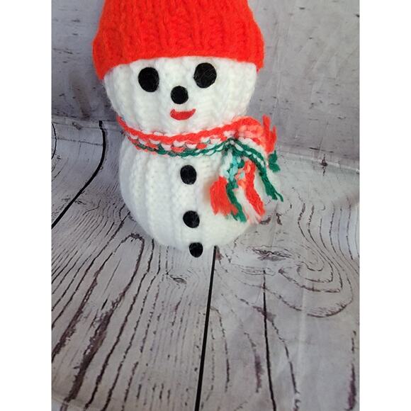 Vintage Styrofoam Snowman Crochet Red Hat Scarf 8in Handmade Grandmacore - Picture 5 of 9